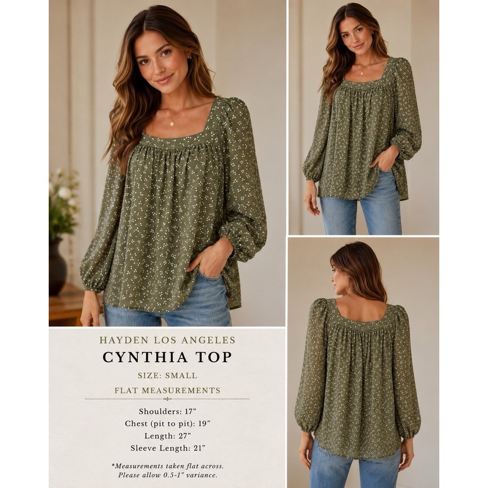 Hayden Los Angeles Cynthia Green Polka Dot Peasant Blouse Sz S Boho Cottagecore